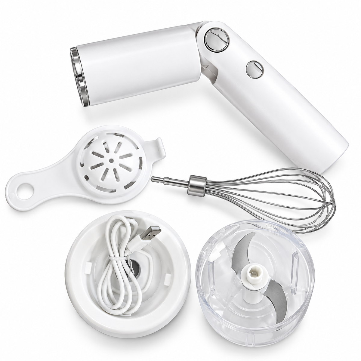 Wireless Electric Hand Mixer 2-in-1 – Rechargeable Cordless Egg Beater, Whisk & Mini Food Chopper with Adjustable Handle